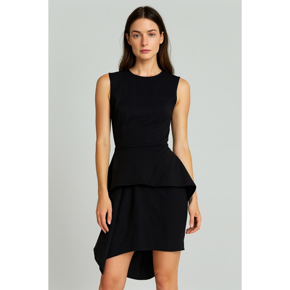 Alexander McQueen Black Sleevesless Dress Asymmetric Peplum/Layered Skirt Sz: 6